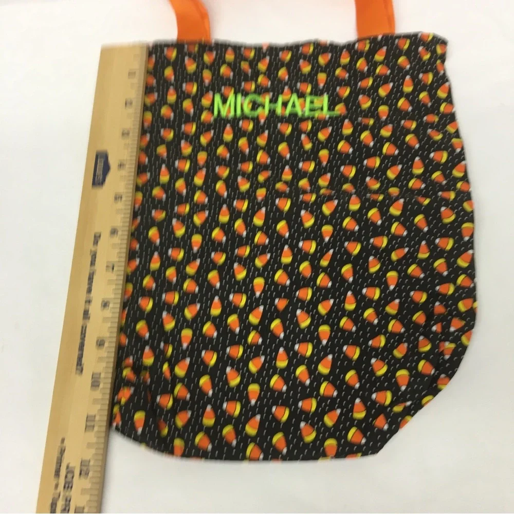 Handmade Halloween Treat Tote Bag Candy Corn Black & White Polka Dots